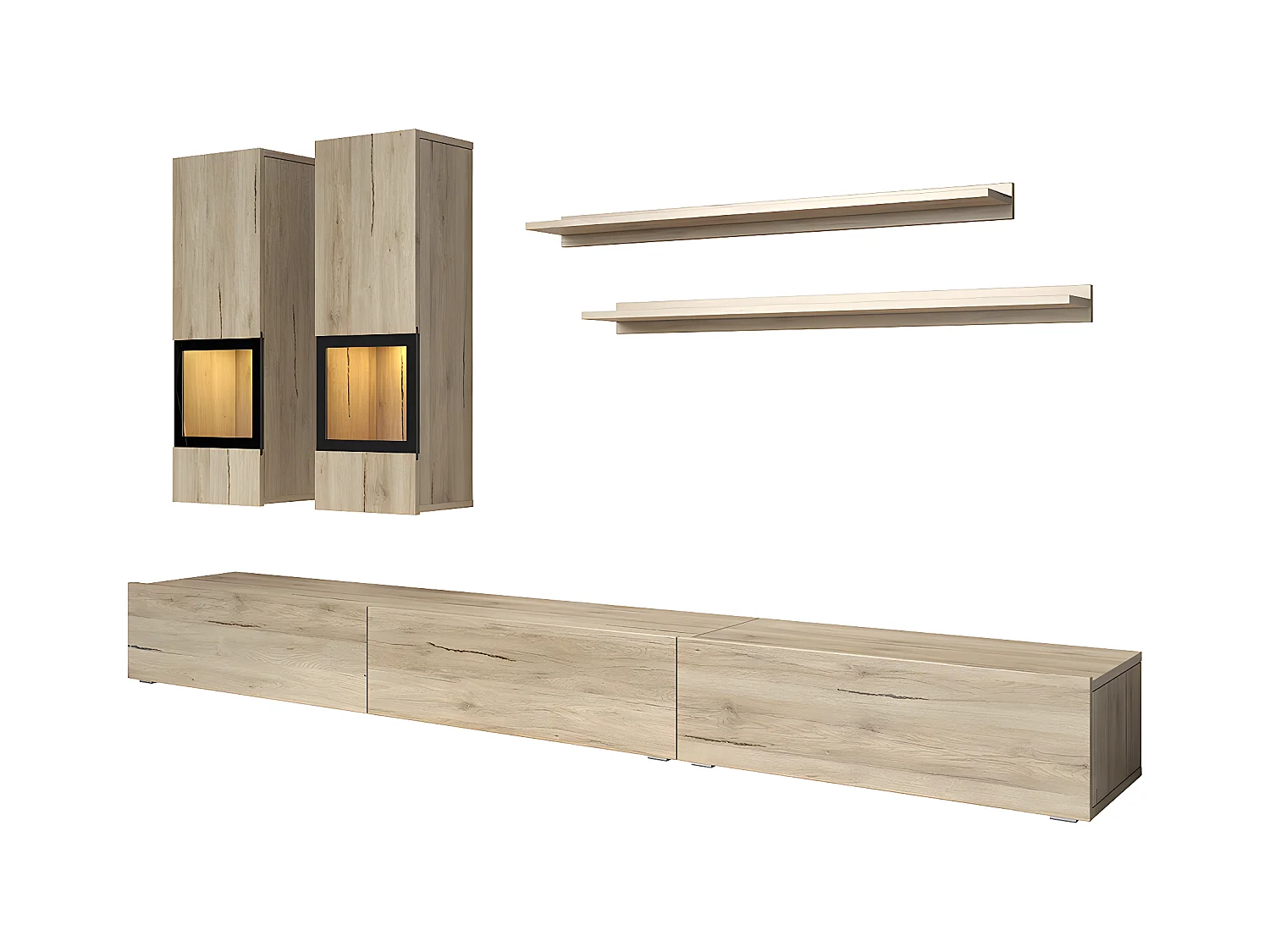 Mur TV 5 pièces avec LED Sloan Bois