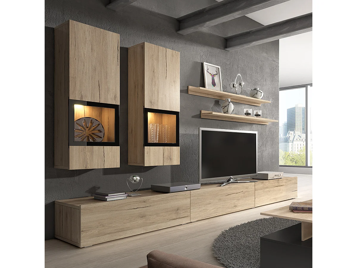 Mur TV 5 pièces avec LED Sloan Bois