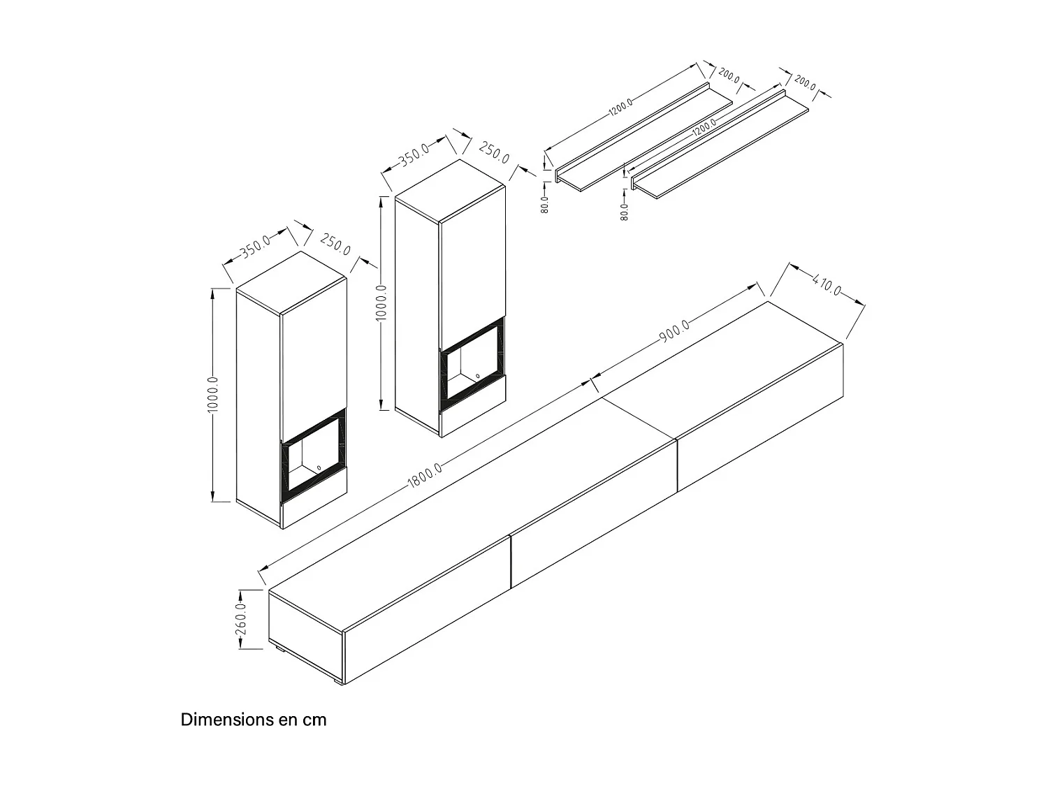Mur TV 5 pièces avec LED Sloan Bois
