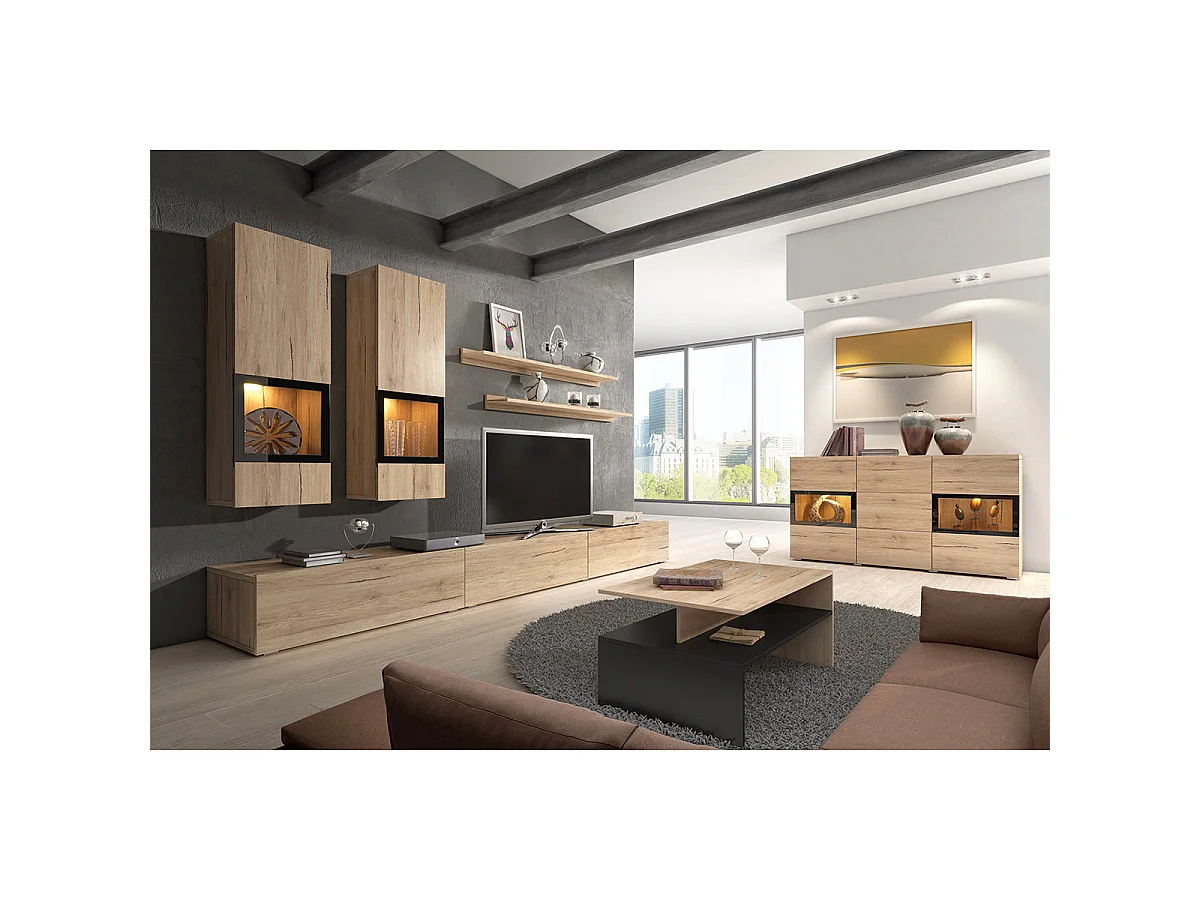 5-piece TV wall with LED Sloan Wood