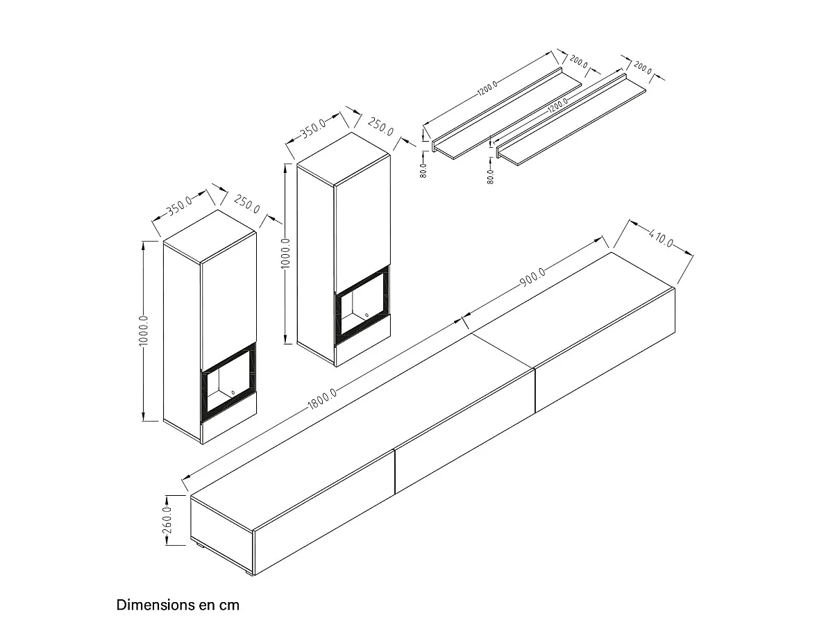 5-piece TV wall with LED Sloan Wood