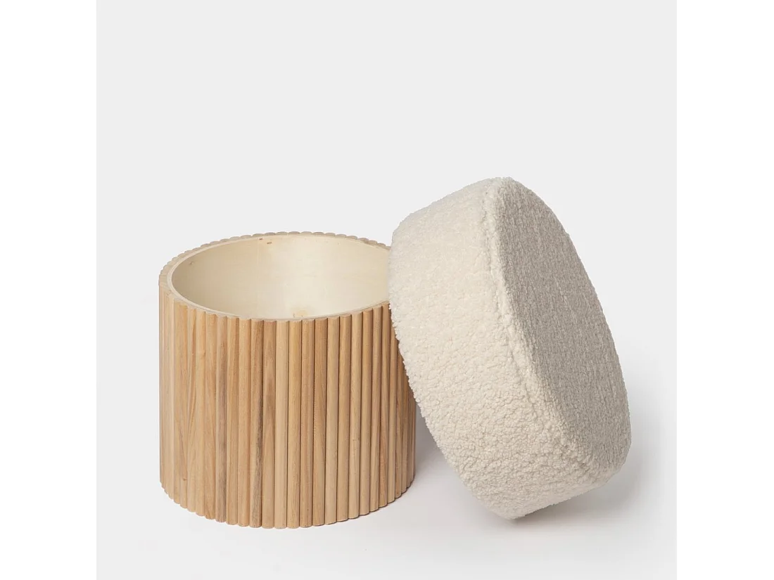 Pouf en revêtement en moutonnet blanc 43x45 cm-Naira