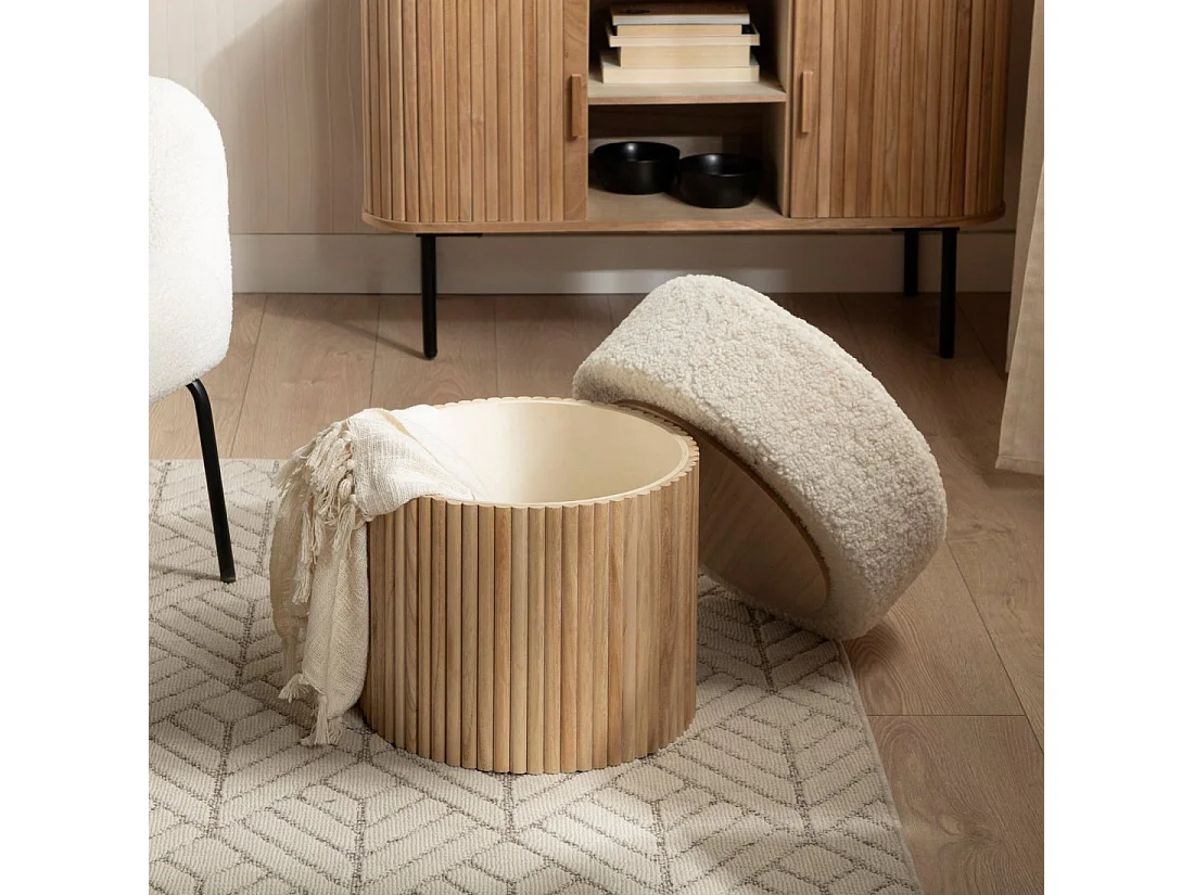 Pouf en revêtement en moutonnet blanc 43x45 cm-Naira