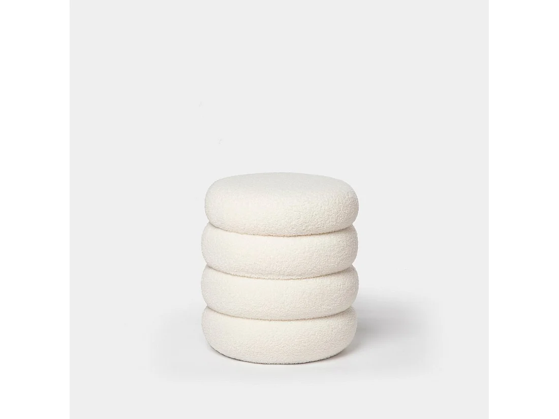 Pouf en revêtement en moutonnet blanc 40x42 cm-Roma