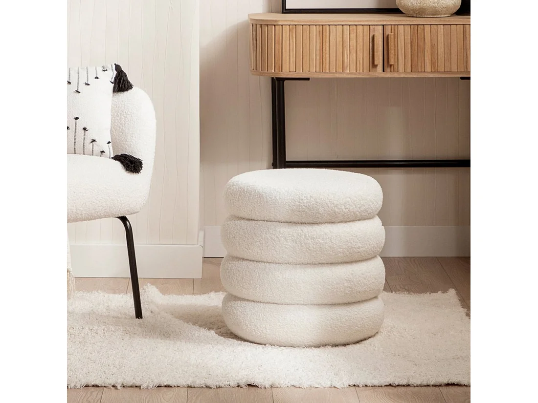 Pouf en revêtement en moutonnet blanc 40x42 cm-Roma