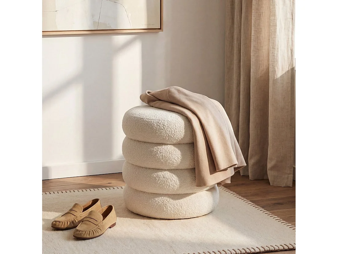 Pouf en revêtement en moutonnet blanc 40x42 cm-Roma