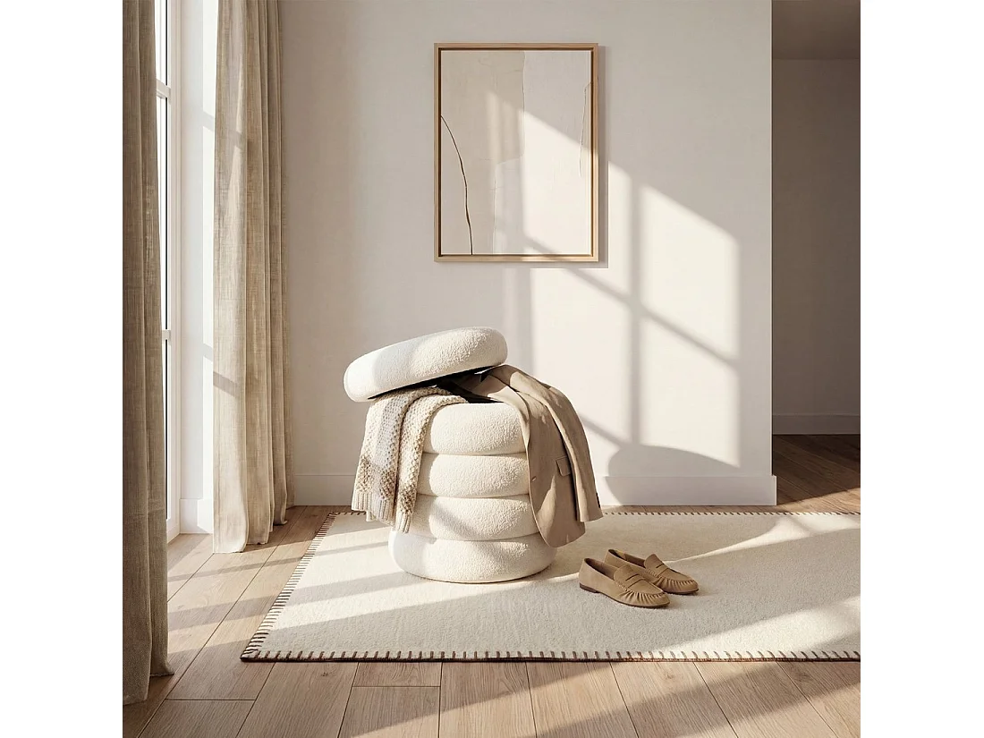 Pouf en revêtement en moutonnet blanc 40x42 cm-Roma