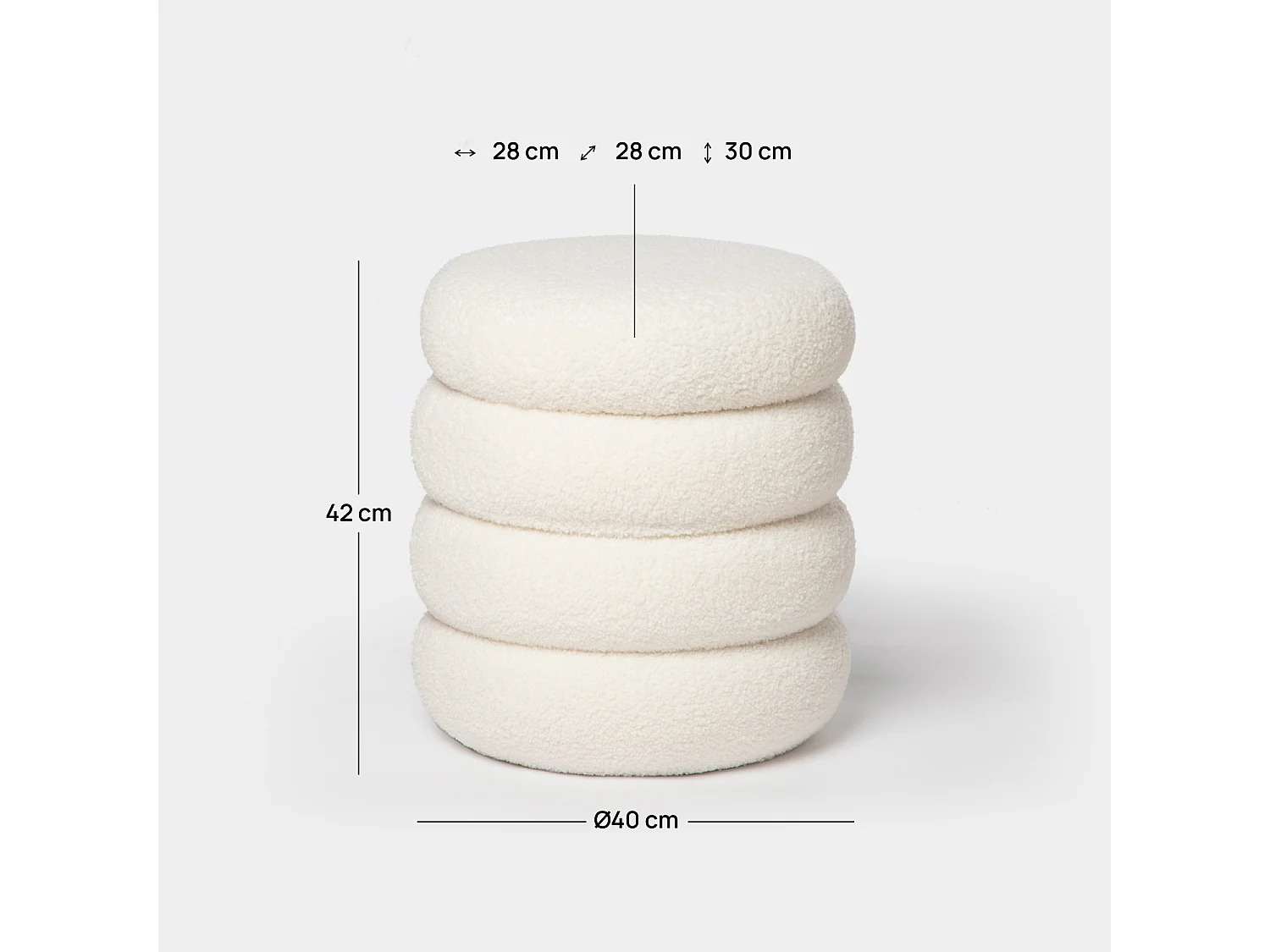 Pouf en revêtement en moutonnet blanc 40x42 cm-Roma