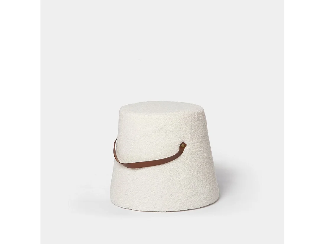 Pouf en revêtement en moutonnet blanc 42x36 cm-Biko