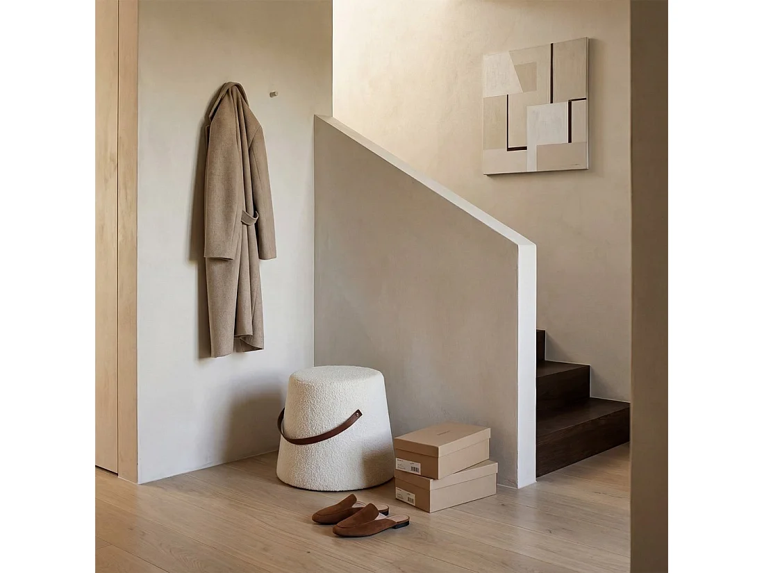Pouf en revêtement en moutonnet blanc 42x36 cm-Biko