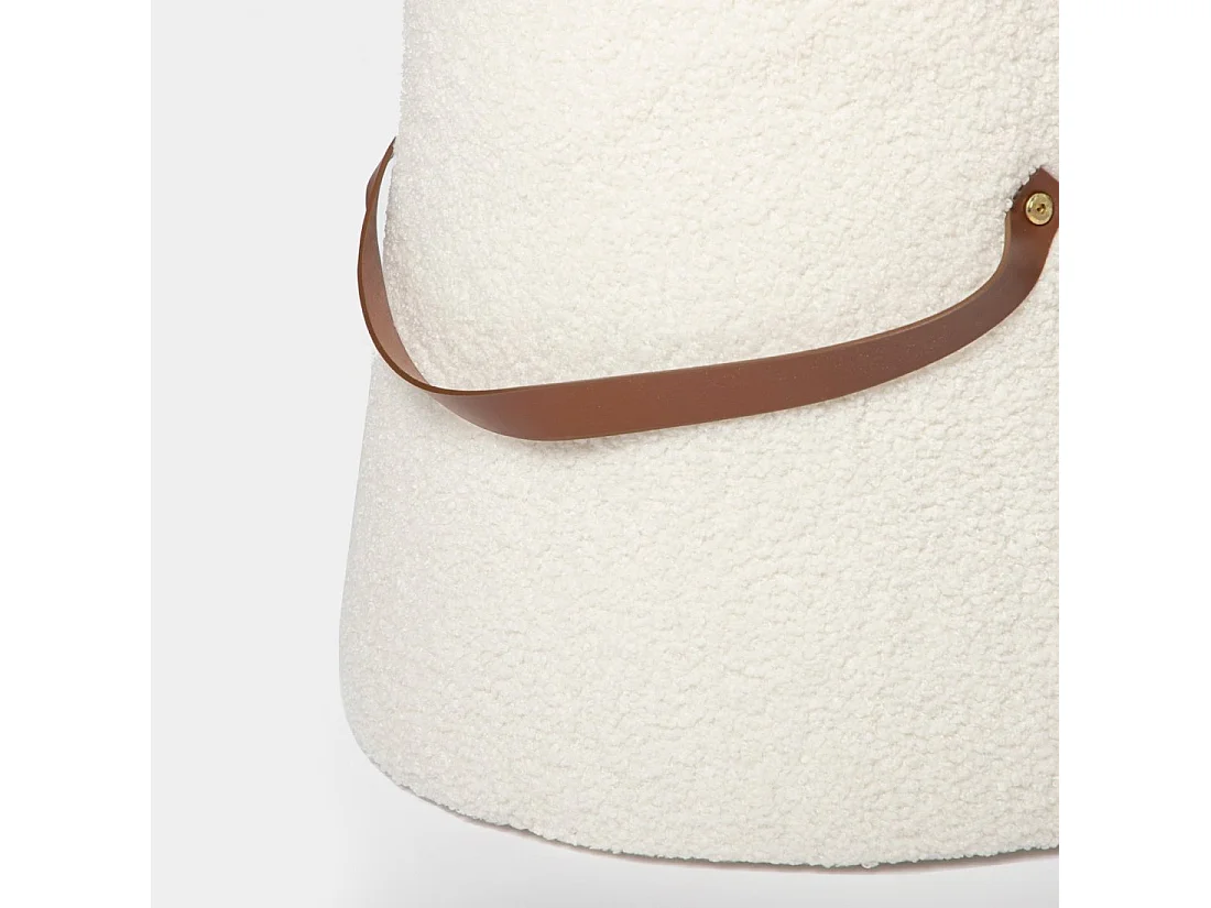 Pouf en revêtement en moutonnet blanc 42x36 cm-Biko