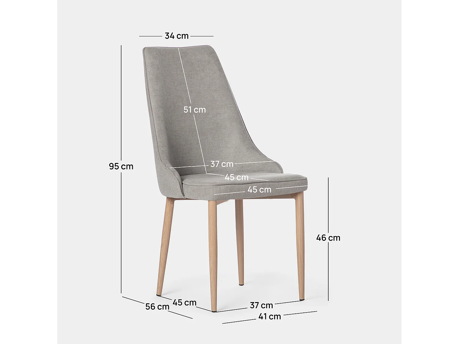 Chaise de salle à manger en tissu gris 45x95 cm-Agnes