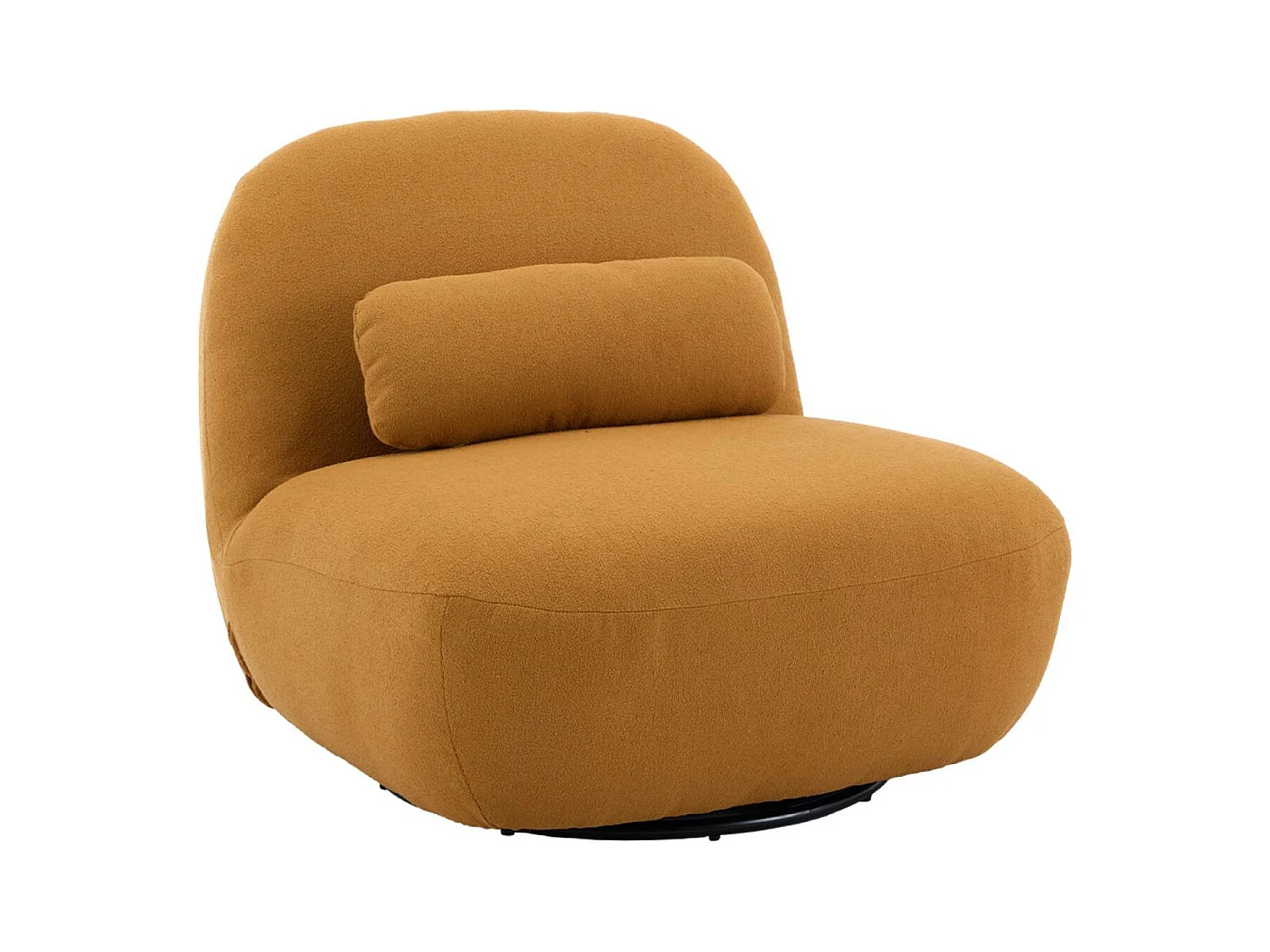 Fauteuil pivotant 360° en bouclette texturée moutarde. piètement en métal noir mat - SPINO