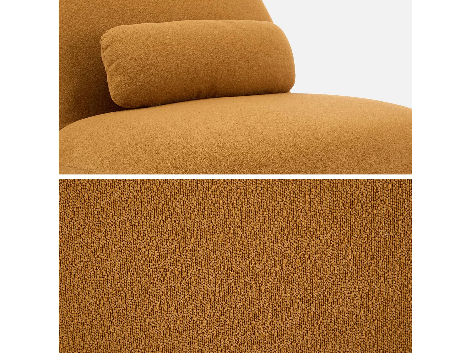 Fauteuil pivotant 360° en bouclette texturée moutarde. piètement en métal noir mat - SPINO