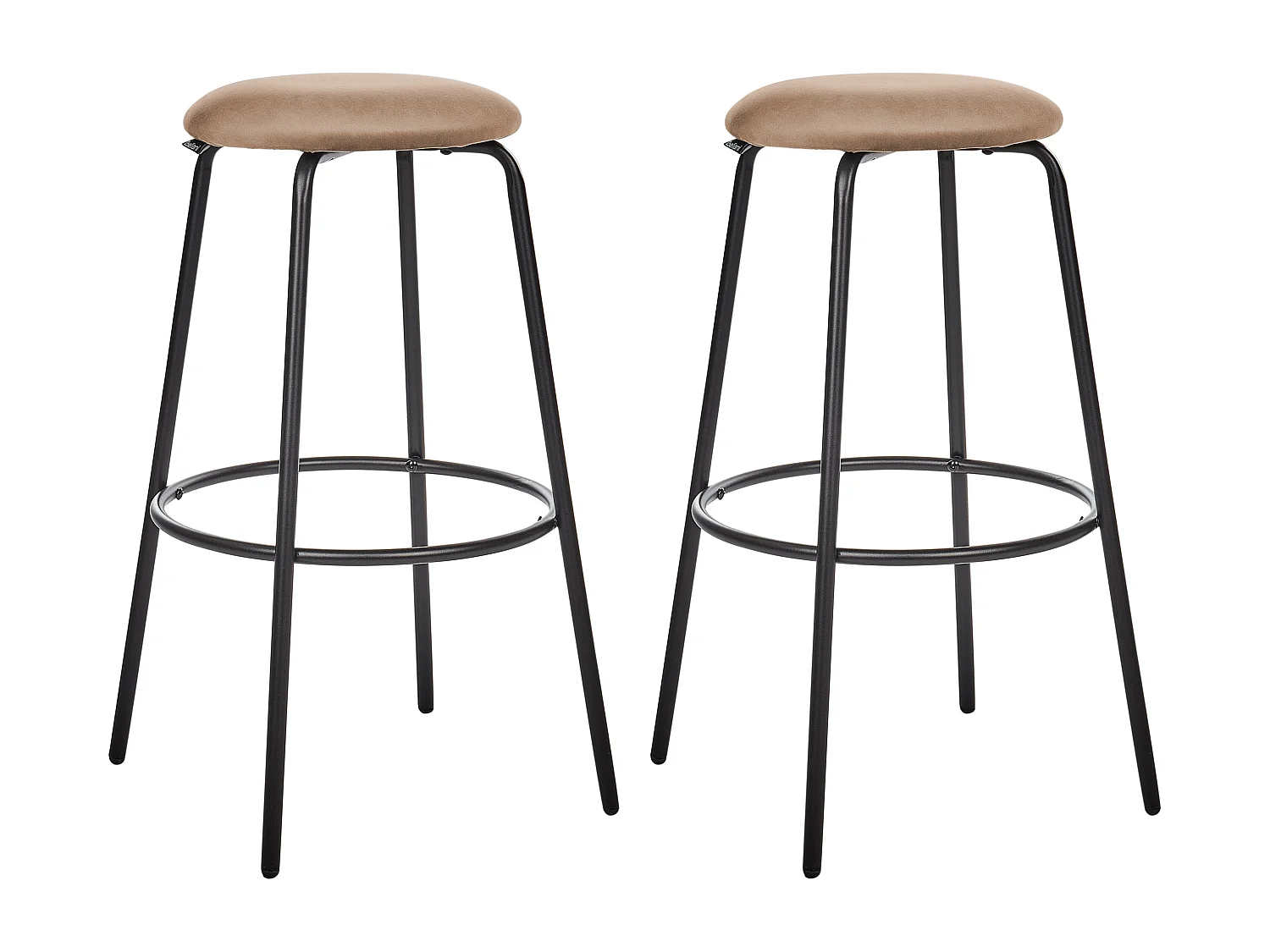 Barhocker 2er Set Samtstoff braun ohne Lehne mit Fußstützen Retro Design Morton