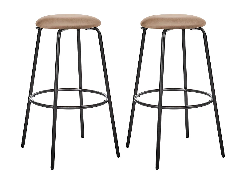 Barhocker 2er Set Samtstoff braun ohne Lehne mit Fußstützen Retro Design Morton