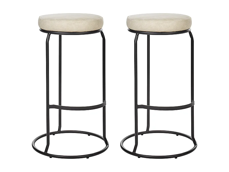 Barhocker 2er Set Kunstleder helles Beige ohne Lehne mit Fußstützen Retro Milroy