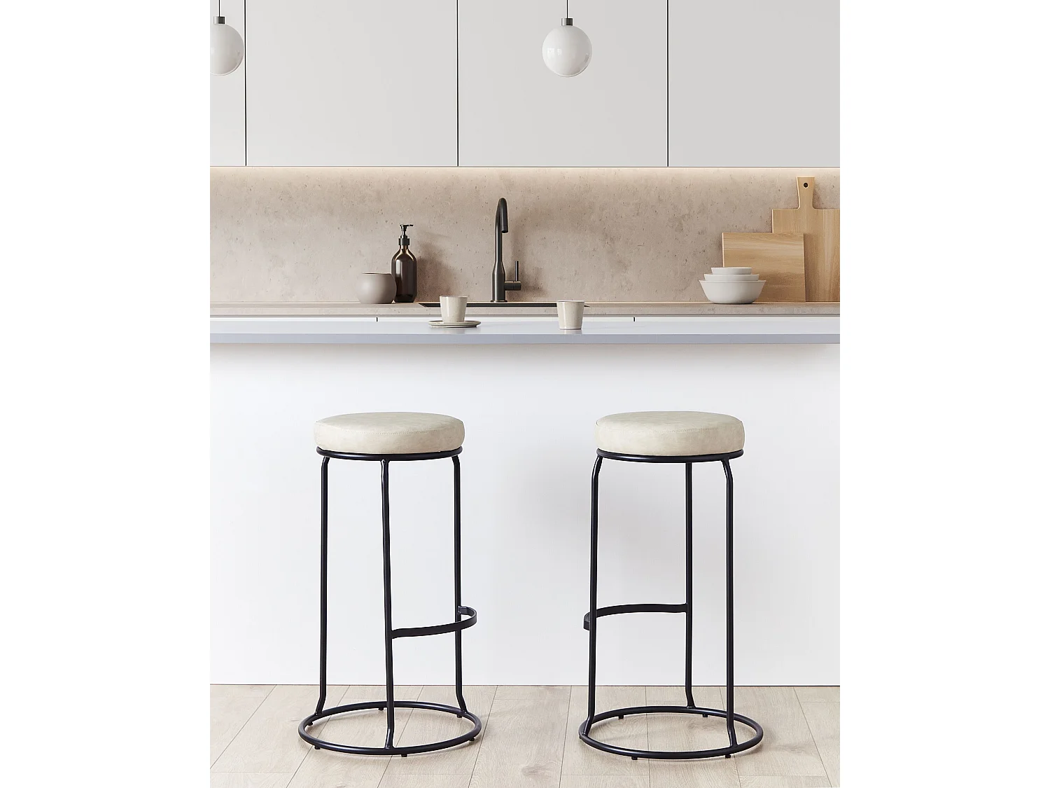 Set van 2 barkrukken MILROY Kunstleer Lichtbeige