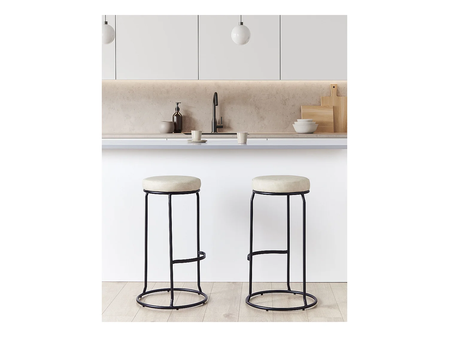 Lot de 2 tabourets de bar MILROY Cuir PU Beige clair