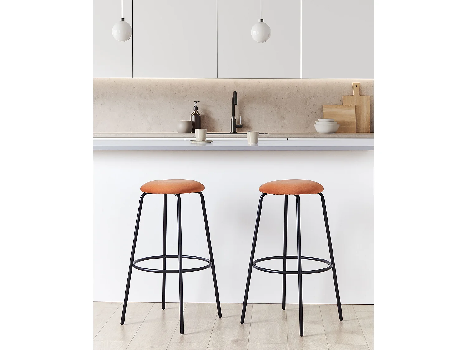 Lot de 2 tabourets de bar MORTON Velours Orange