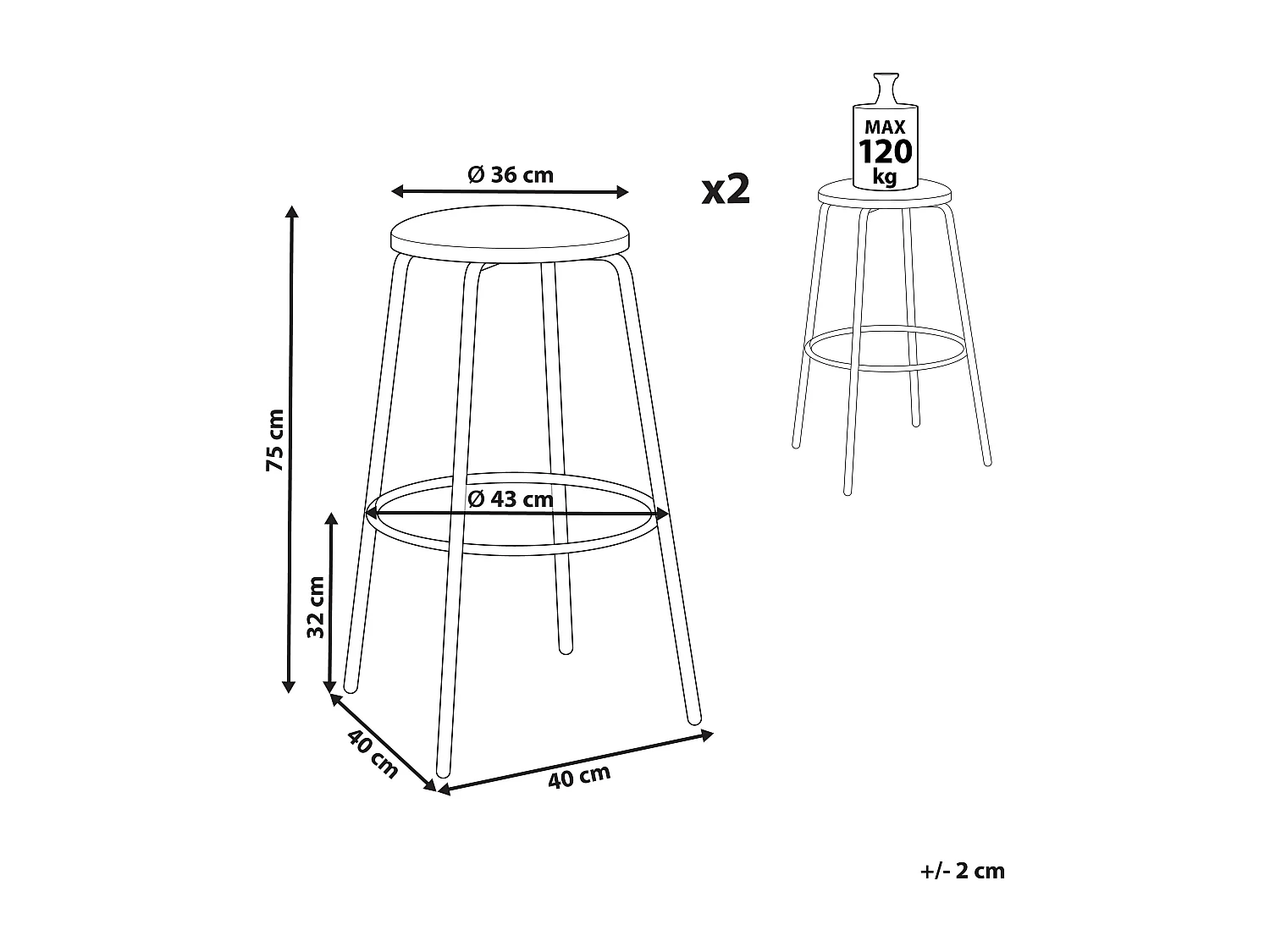 Lot de 2 tabourets de bar MORTON Velours Orange