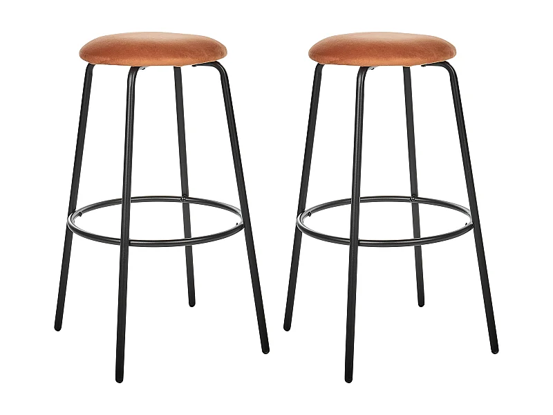Lot de 2 tabourets de bar MORTON Velours Orange