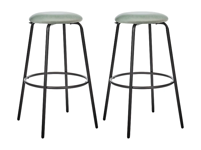 Barhocker 2er Set Samtstoff grün ohne Lehne mit Fußstützen Retro Design Morton