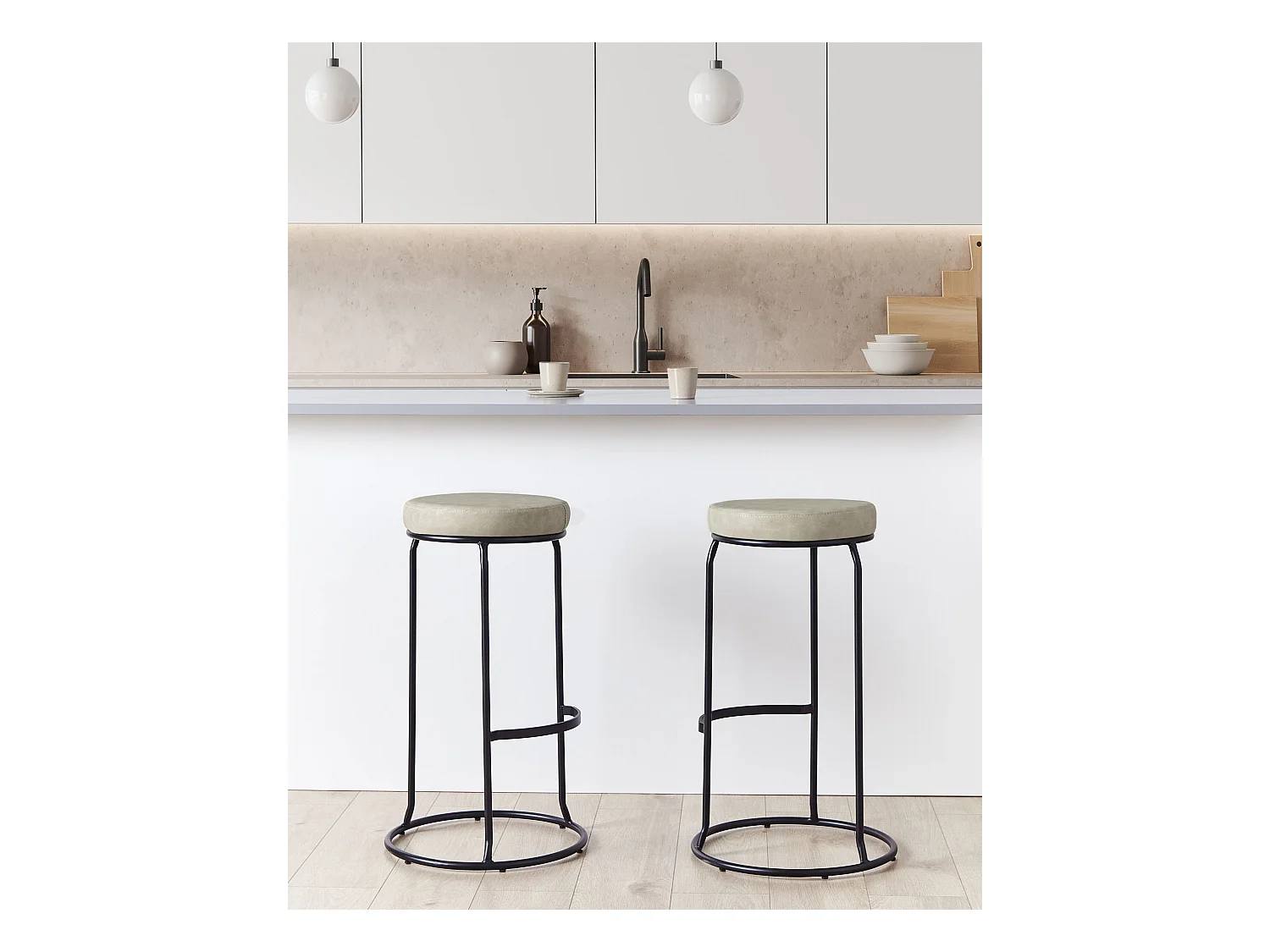 Lot de 2 tabourets de bar MILROY Cuir PU Gris clair
