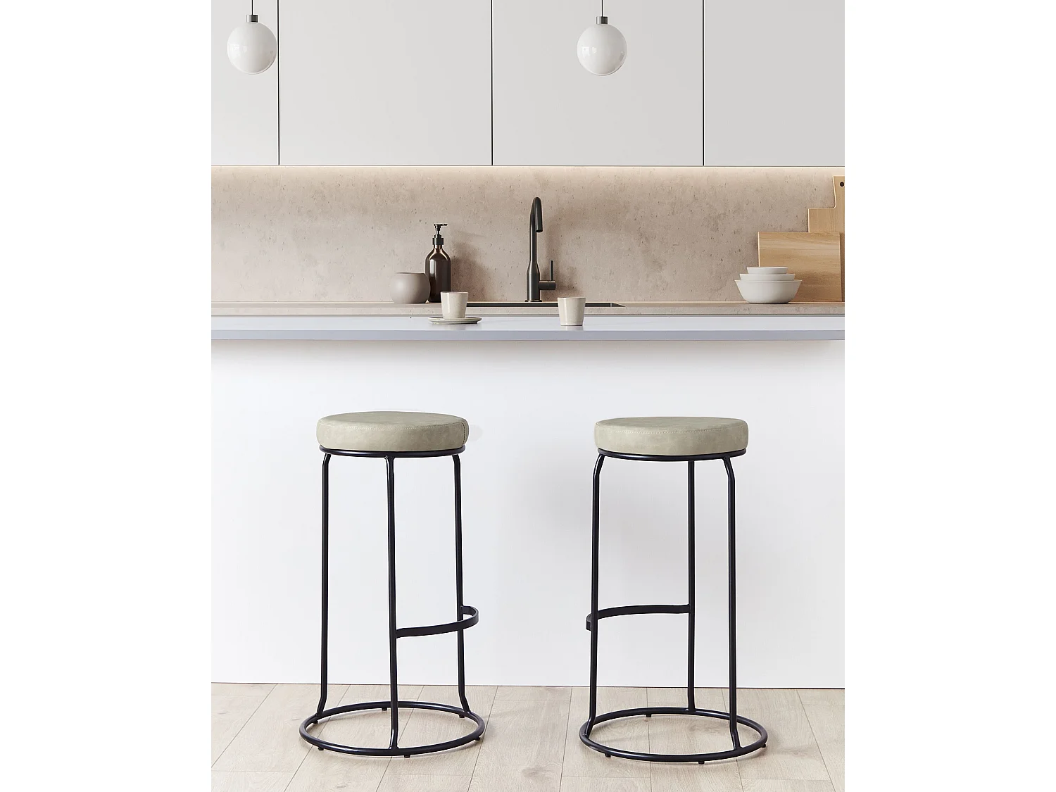 Lot de 2 tabourets de bar MILROY Cuir PU Gris clair