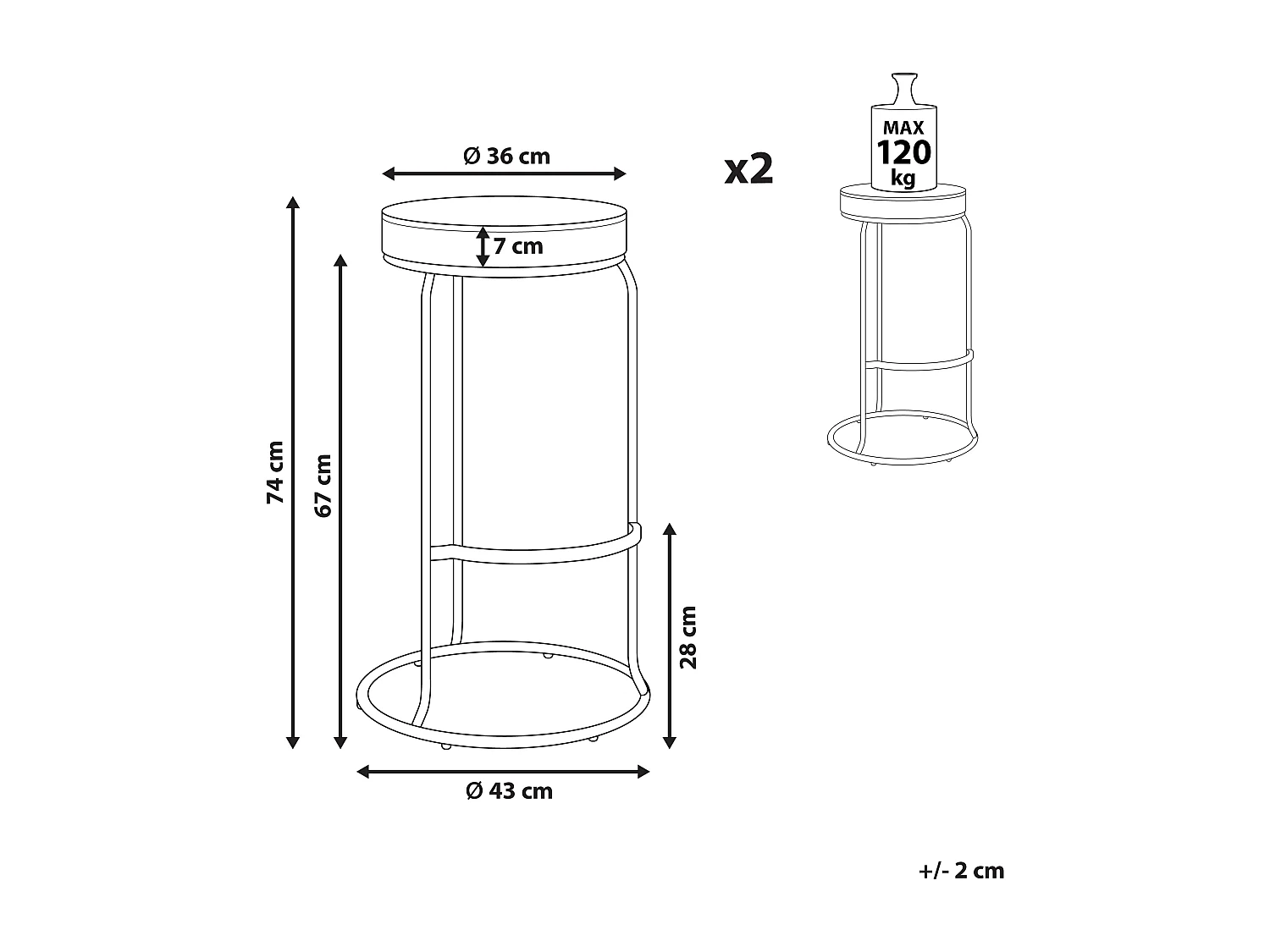 Lot de 2 tabourets de bar MILROY Cuir PU Gris clair