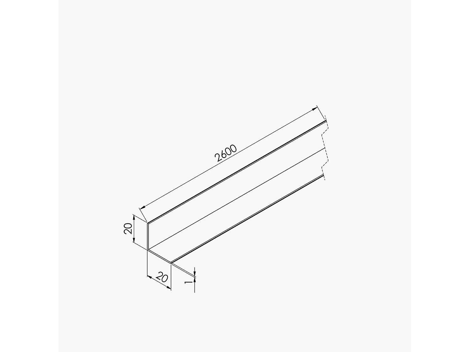 Cornière PVC - Longueur 2.60 m - Blanc - 2 x 2 cm, À l'unité
