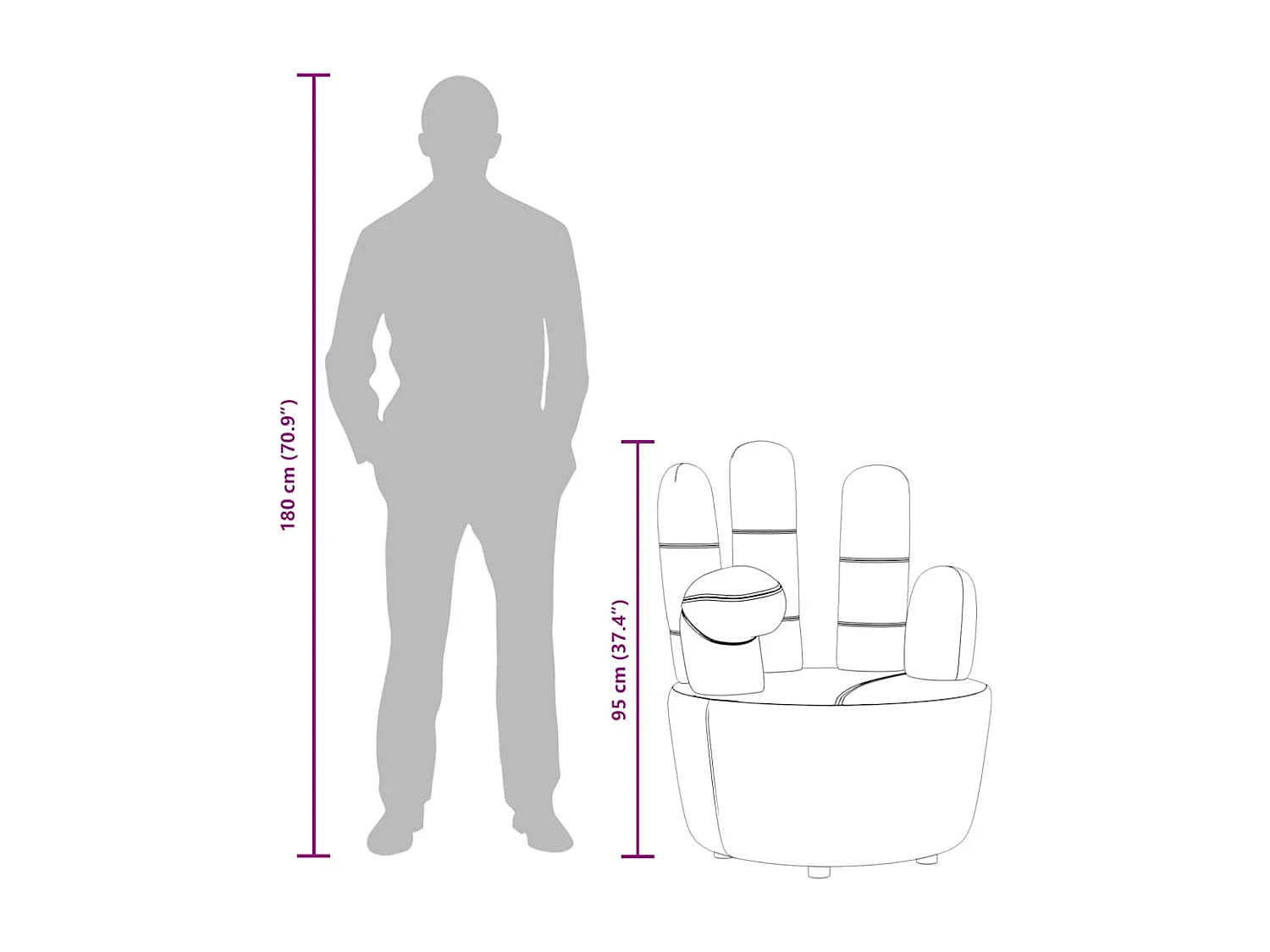 Chaise en forme de main noir velours