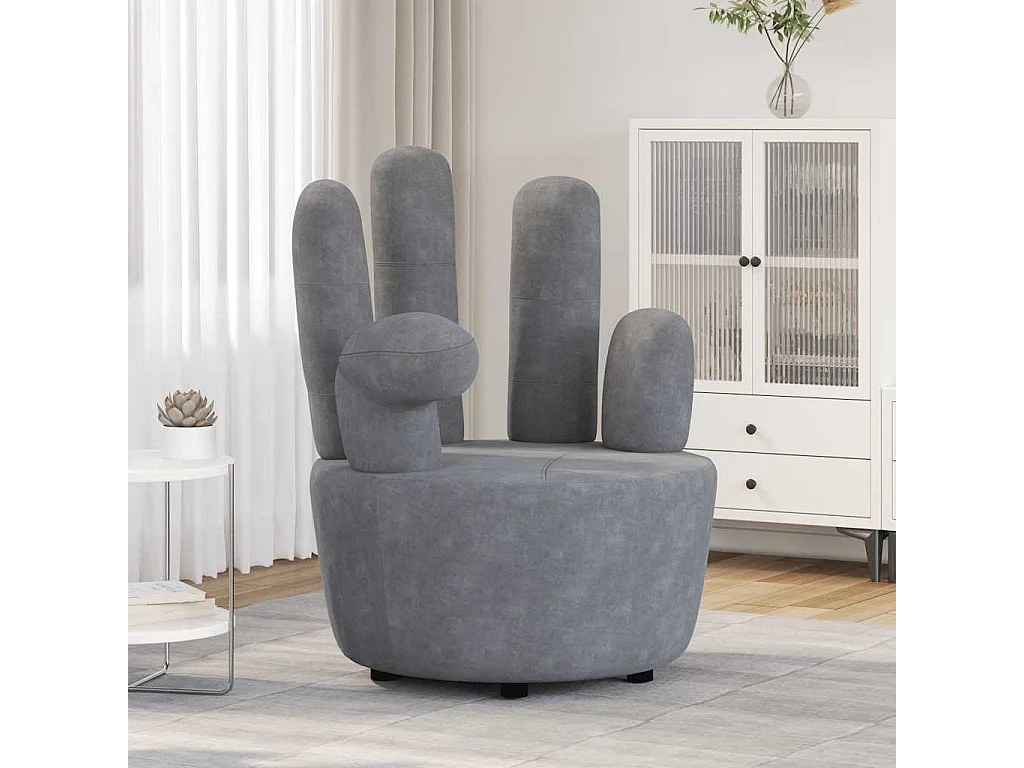 Chaise en forme de main gris velours