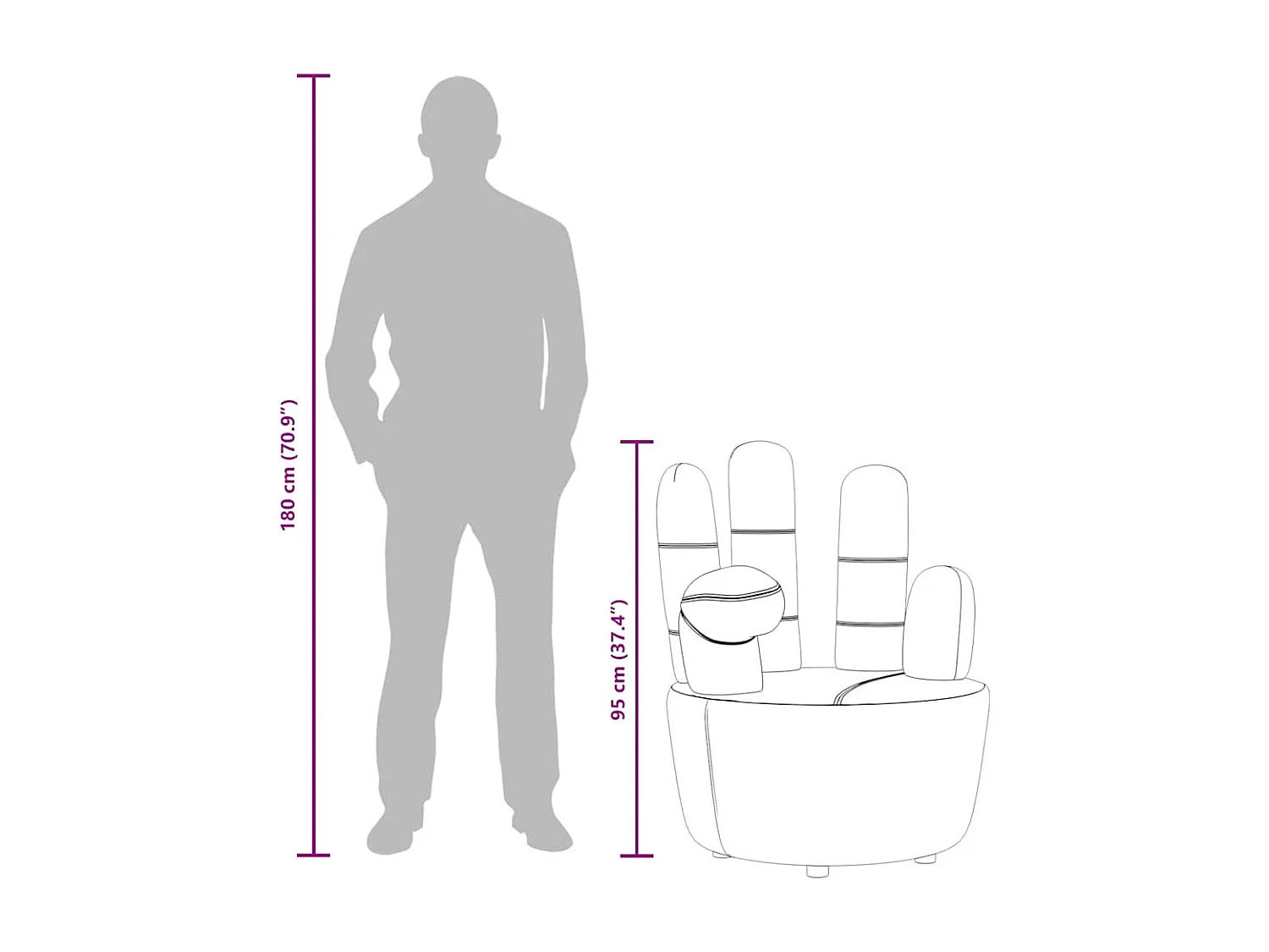 Chaise en forme de main gris velours