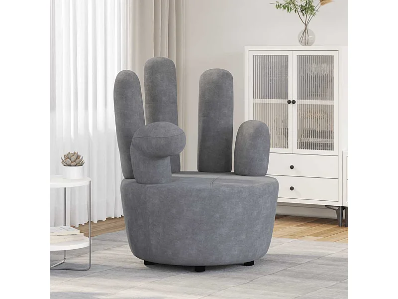 Chaise en forme de main gris velours