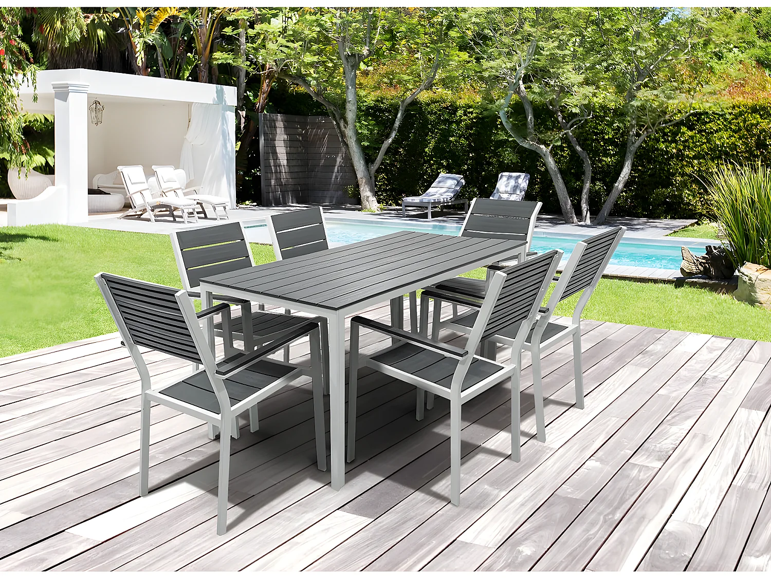 Table de jardin avec lattes en plastique "Majorque"  156 x 78 x 74 cm - Gris