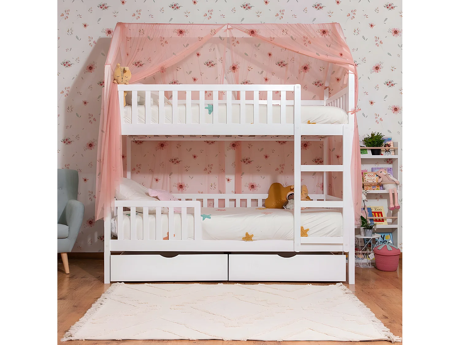 Betthimmel für Etagenbett Sawyer Tüll altrosa 201x201x97cm