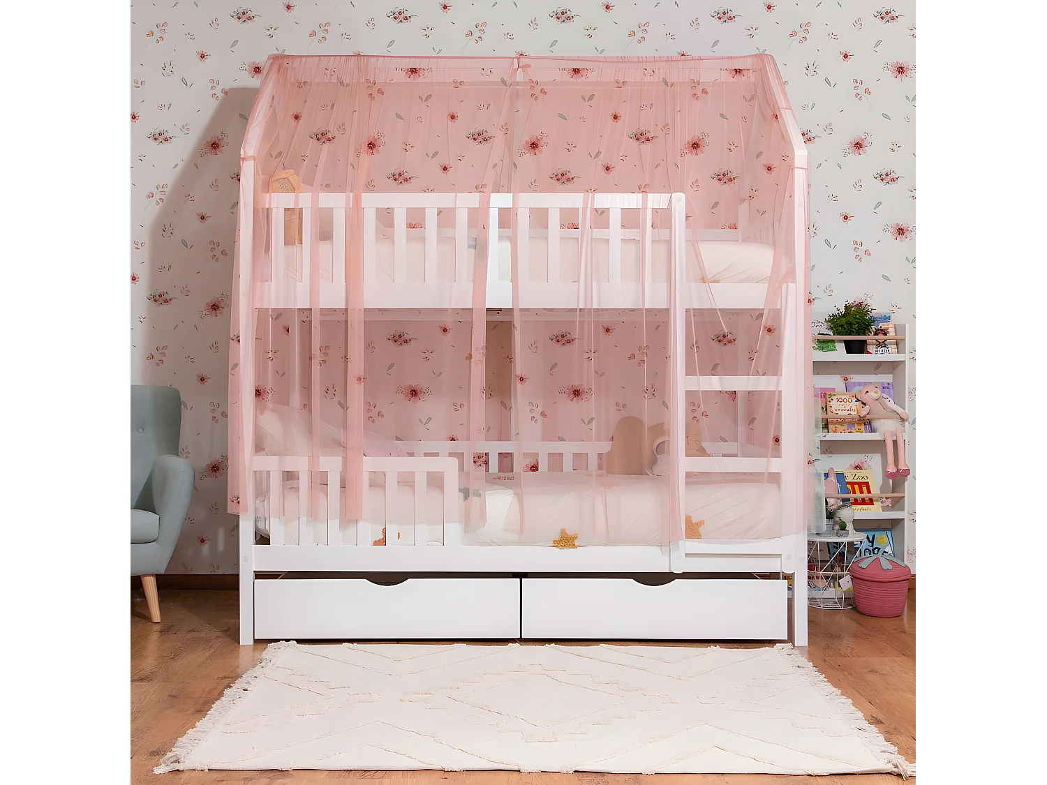 Betthimmel für Etagenbett Sawyer Tüll altrosa 201x201x97cm