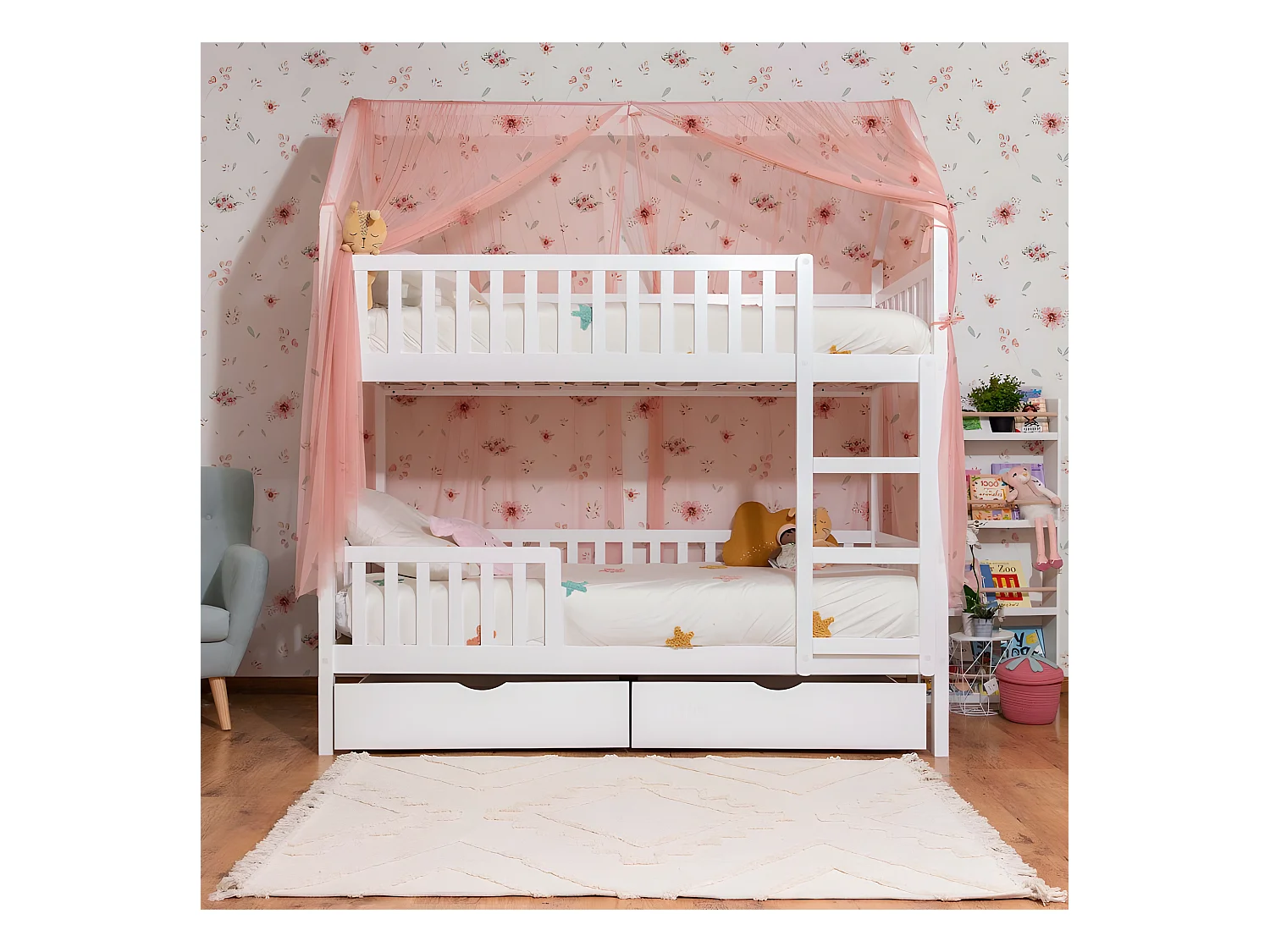 Ciel de lit superposé Sawyer Tulle rose vieux 201x201x97cm