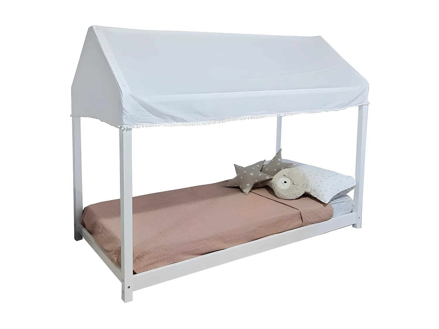 Betthimmel aus Plumeti mit Pompons 53.5x200x98.5cm