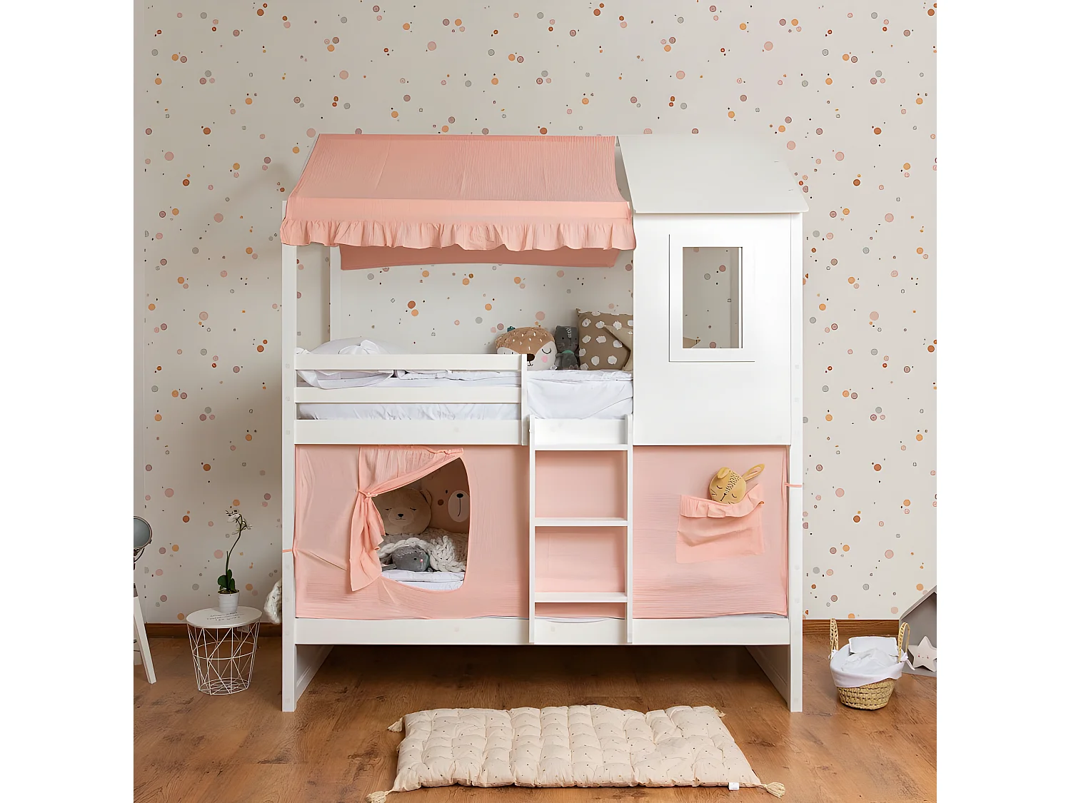 Cobertura do beliche Casita de algodão rosa 70x198/154x133cm