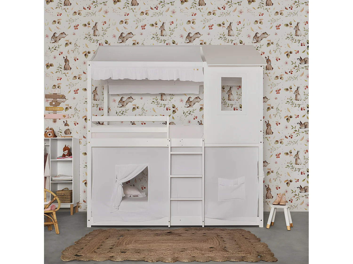 Cobertura de beliche Montessori em algodão branco 90x196cm