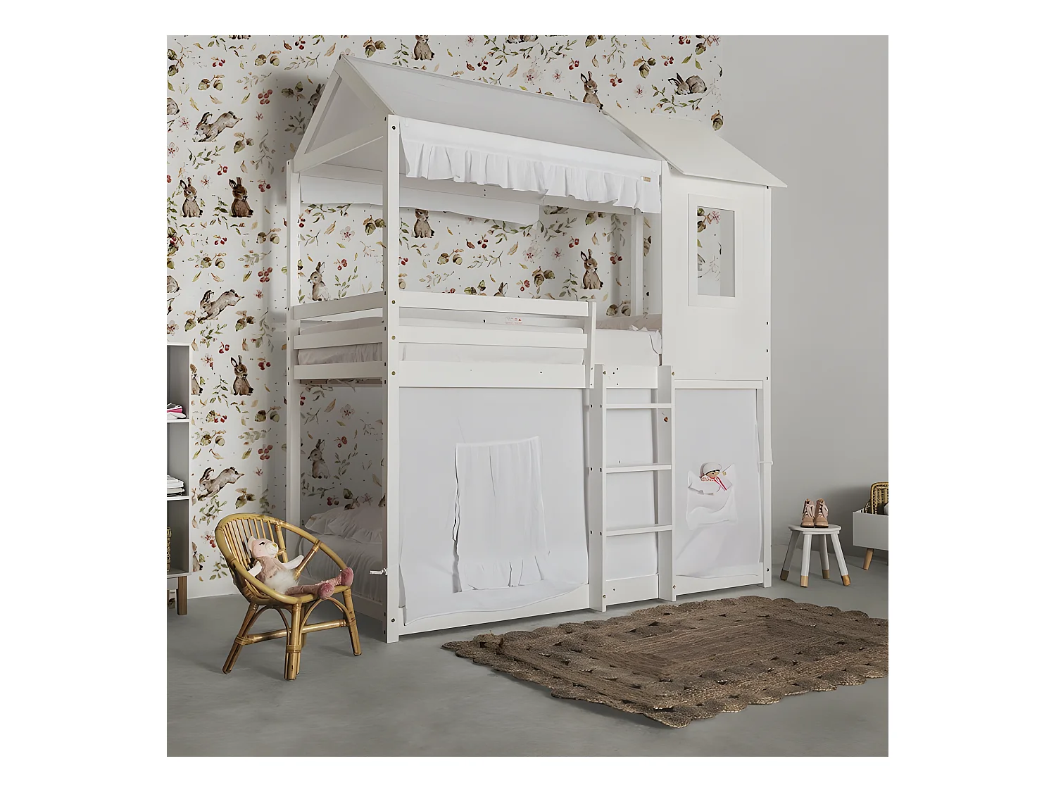 Ciel de lit superposé Montessori en coton blanc 90x196cm