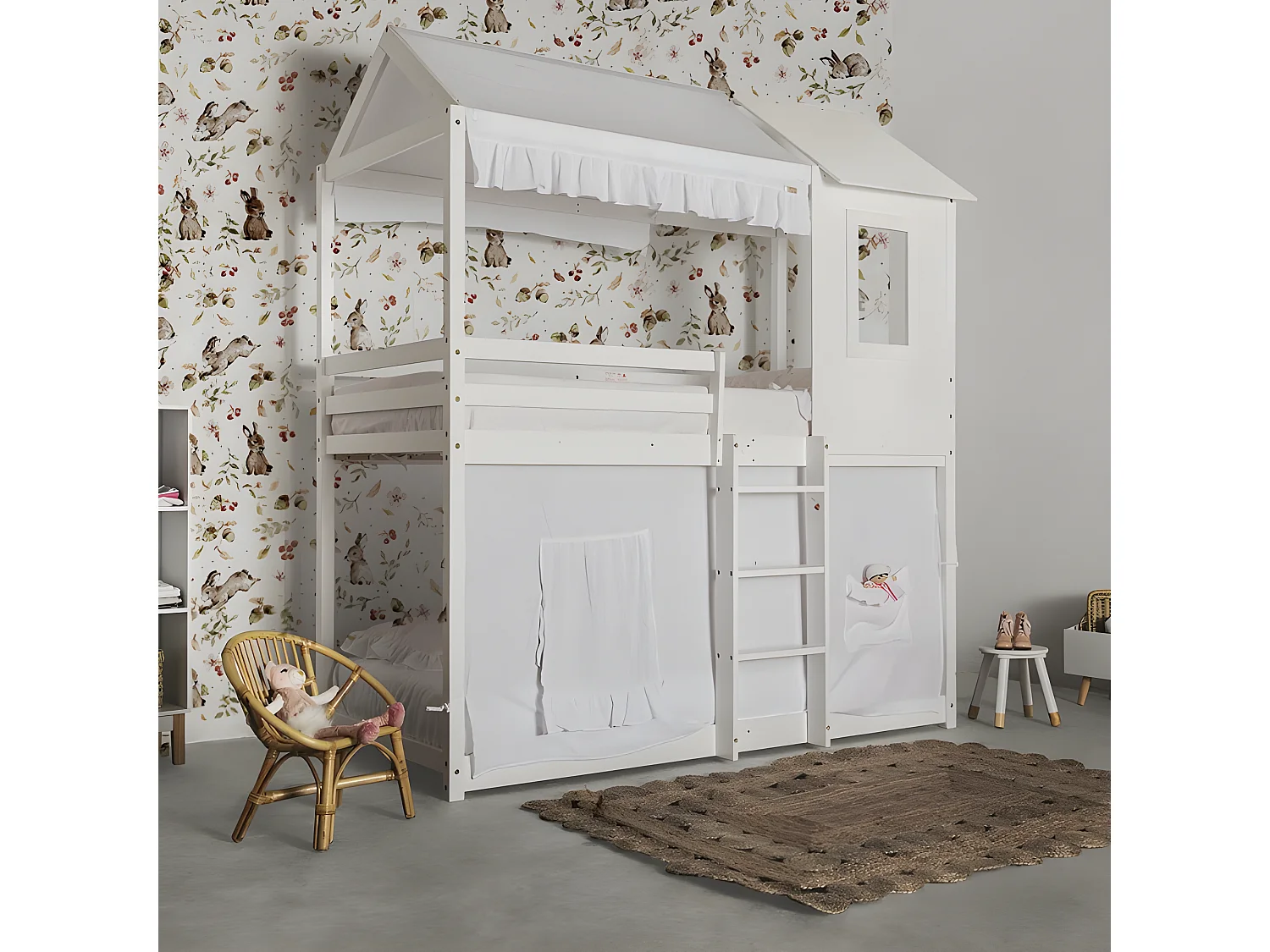 Tetto per il letto a castello Montessori cotone bianco 90x196cm