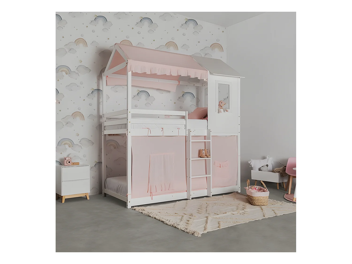 Ciel de lit  superposé Montessori coton rose 90x196cm