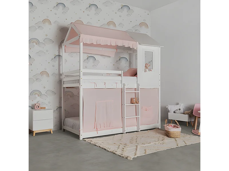 Ciel de lit  superposé Montessori coton rose 90x196cm