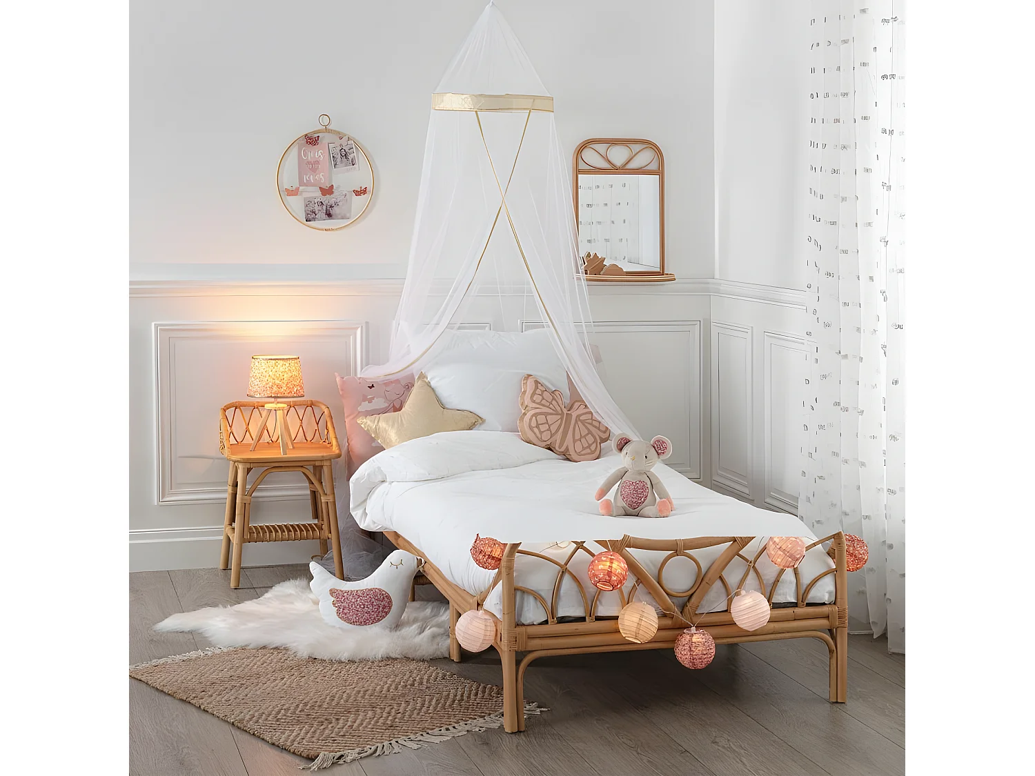 Ciel de lit en tulle polyester blanc 230x40x0.5 cm