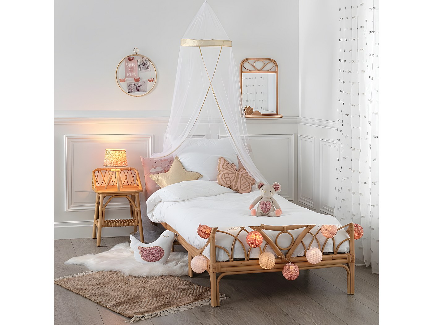 Ciel de lit en tulle polyester blanc 230x40x0.5 cm
