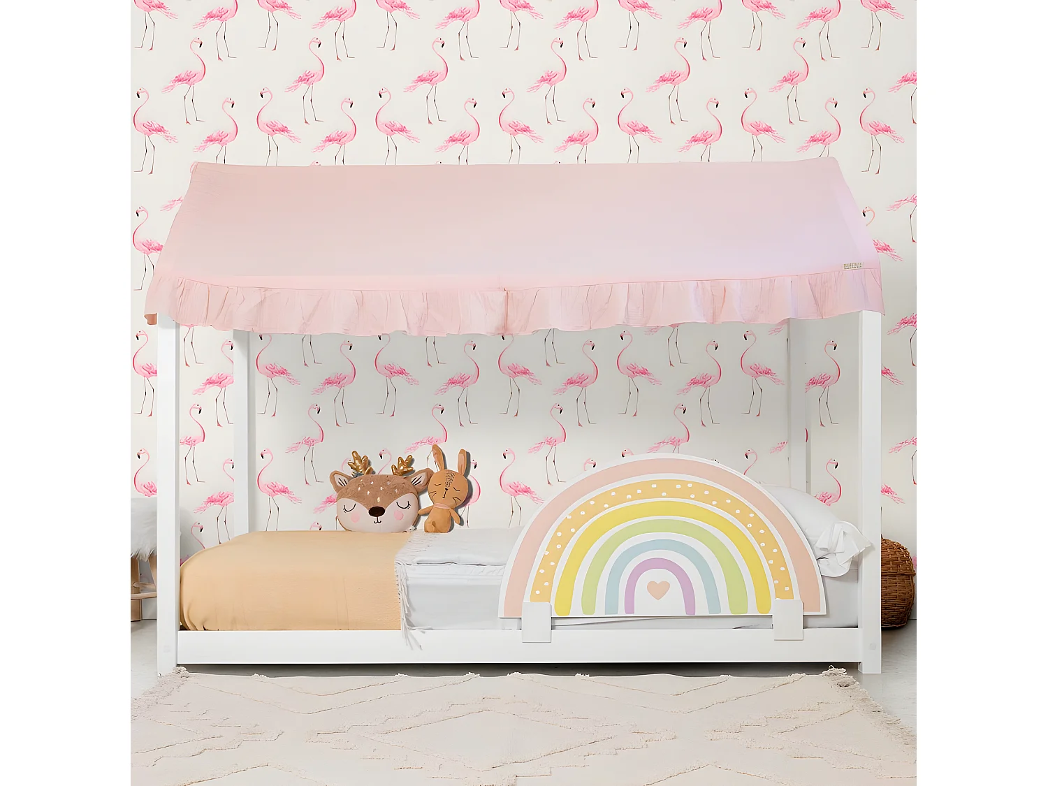 Tetto per il letto Montessori cotone rosa 40x200,5x100cm