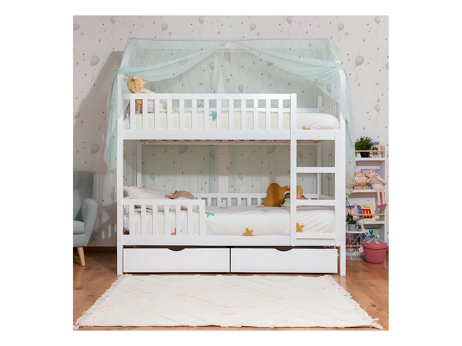 Betthimmel für Etagenbett Sawyer Tüll grün 201x201x97cm